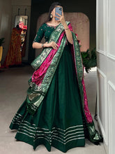 Green Cotton Festival Wear Lehenga Choli with Dupatta