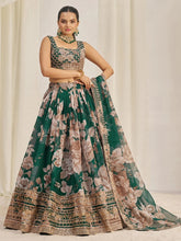 Green Organza Lehenga Choli with Zari, Dori & Sequin Embroidery