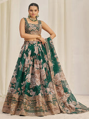 Green Organza Lehenga Choli with Zari, Dori & Sequin Embroidery