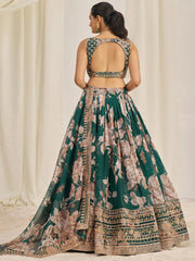 Green Organza Lehenga Choli with Zari, Dori & Sequin Embroidery