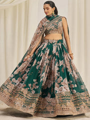 Green Organza Lehenga Choli with Zari, Dori & Sequin Embroidery