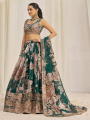Green Organza Lehenga Choli with Zari, Dori & Sequin Embroidery