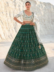Green Sequins Georgette Lehenga Choli – Function & Wedding Wear