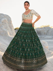 Green Sequins Georgette Lehenga Choli – Function & Wedding Wear