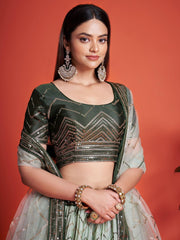 Green Sequins Mehendi Lehenga Choli – Festive & Wedding Wear