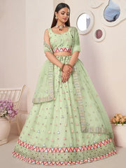 Green Sequins Net Festival Lehenga Choli with Dupatta