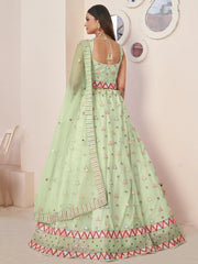 Green Sequins Net Festival Lehenga Choli with Dupatta