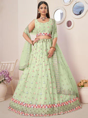 Green Sequins Net Festival Lehenga Choli with Dupatta