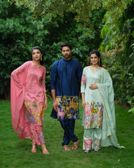 Rose Pink Hand-Painted Animal Art Kurta Set