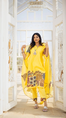 Yellow Kalamkari Cotton Kurta Set Floral Design with Coordinated Dupatta