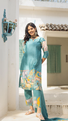 Lime Green Kurta Set with Ethnic Jungle Print