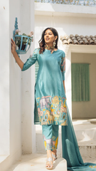 Lime Green Kurta Set with Ethnic Jungle Print