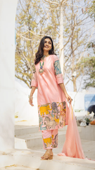 Kalamkari Cotton Kurta Set Animals Design with Coordinated Dupatta