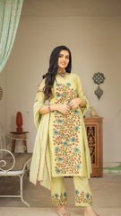 Kalamkari Cotton Kurta Set Floral Design with Coordinated Dupatta