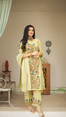 Kalamkari Cotton Kurta Set Floral Design with Coordinated Dupatta