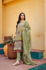 Olive Green Kurta Set with Elephant & Peacock Print