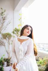 Faux Georgette Lace & Tassel Anarkali Suit Set with Plain Dupatta – Festival & Party Wear