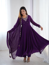 Purple Embroidered Georgette Anarkali Suit with Tassel-Trimmed Dupatta & Micro Scrape Pants – Festive & Wedding Ready