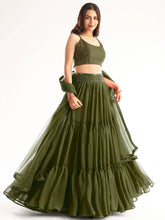 Light Green Georgette Ruffle Lehenga Choli with Sequins Work