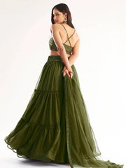 Light Green Georgette Ruffle Lehenga Choli with Sequins Work