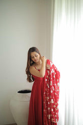 Manjula Maroon Georgette Anarkali Gown Suit Set with Sequin Dupatta