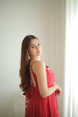 Manjula Maroon Georgette Anarkali Gown Suit Set with Sequin Dupatta