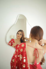 Manjula Maroon Georgette Anarkali Gown Suit Set with Sequin Dupatta