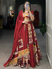 Marvelous Red Digital Printed Silk Lehenga Choli with Dupatta
