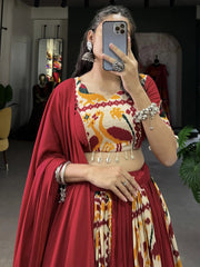 Marvelous Red Digital Printed Silk Lehenga Choli with Dupatta