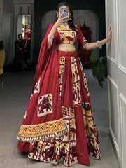 Marvelous Red Digital Printed Silk Lehenga Choli with Dupatta