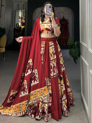 Marvelous Red Digital Printed Silk Lehenga Choli with Dupatta