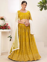 Mustard Yellow Georgette Lehenga Choli with Thread & Sequins Embroidery