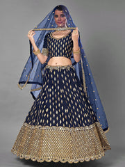 Navy Blue Banglori Silk Lehenga Choli – Zari & Foil Mirror Embellished Ethnic Wear
