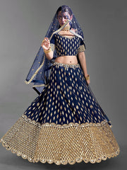 Navy Blue Banglori Silk Lehenga Choli – Zari & Foil Mirror Embellished Ethnic Wear