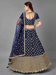 Navy Blue Banglori Silk Lehenga Choli – Zari & Foil Mirror Embellished Ethnic Wear