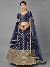 Navy Blue Banglori Silk Lehenga Choli – Zari & Foil Mirror Embellished Ethnic Wear
