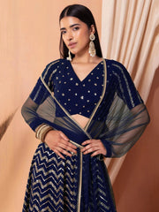 Navy Blue Georgette Lehenga Choli – Zari & Sequin Embroidery