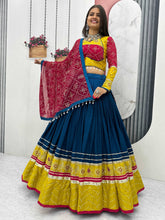 Navy Blue & Mustard Yellow Cotton Lehenga Choli – Embroidery & Bandhej Work