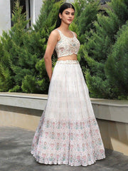 Off-White Digital Printed Georgette Festival Lehenga Choli