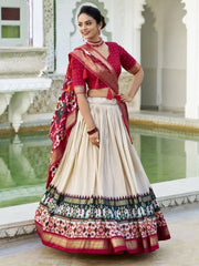 Off-White Patola Printed Silk Lehenga Choli – Festive & Traditional Wear