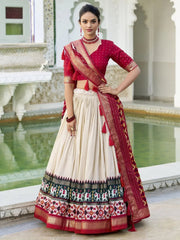 Off-White Patola Printed Silk Lehenga Choli – Festive & Traditional Wear