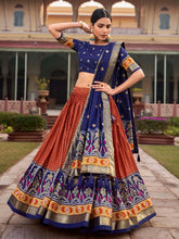 Orange Patola Printed Silk Lehenga – Blue Choli & Dupatta