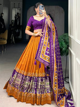 Orange Patola Tussar Silk Lehenga – Purple Blouse & Dupatta