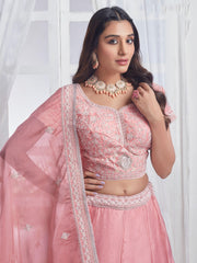 Peach Embroidered Organza Lehenga Choli – Elegant Festive Wear