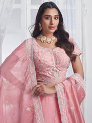 Peach Embroidered Organza Lehenga Choli – Elegant Festive Wear