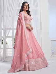 Peach Embroidered Organza Lehenga Choli – Elegant Festive Wear