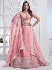 Peach Embroidered Organza Lehenga Choli – Elegant Festive Wear