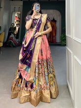 Peach & Purple Dola Silk Lehenga Choli – Kalamkari Print & Zari Work