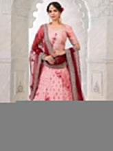 Pink Art Silk Shibori Effect Lehenga with Mirror Work & Maroon Net Dupatta