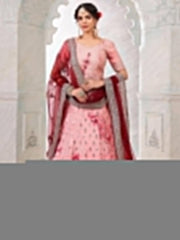 Pink Art Silk Shibori Effect Lehenga with Mirror Work & Maroon Net Dupatta